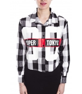 STK SUPER TOKYO Camicia corta tartan DONNA con stampa NERO STKD118