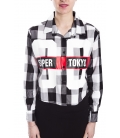 STK SUPER TOKYO Shirt tartan WOMAN with print BLACK STKD118