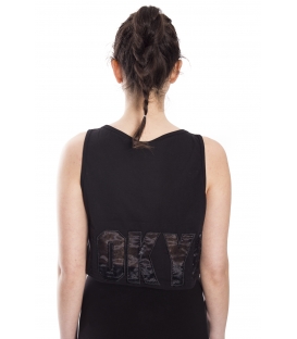 STK SUPER TOKYO Short Top WOMAN with print BLACK STKD136