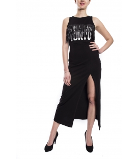 STK SUPER TOKYO Long dress WOMAN with fringes BLACK STKD154