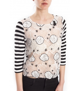 DENNY ROSE T-shirt con inserti in pizzo NERO / BIANCO 63DR16001