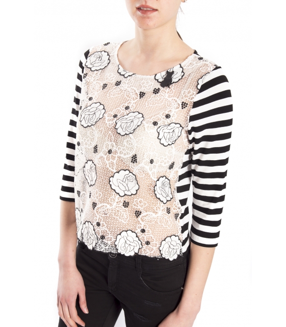 DENNY ROSE T-shirt with lace BLACK / WHITE 63DR16001