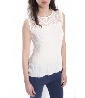 Top / Blusa DONNA con plissé e pizzo BIANCO Art. 14656