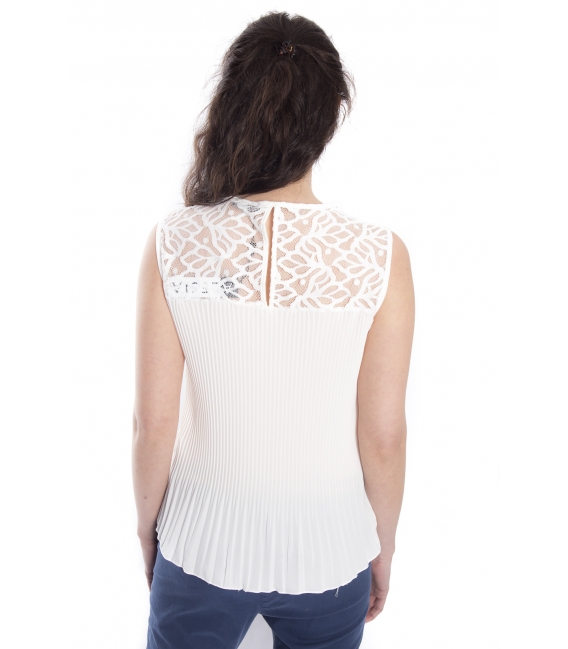 Top / Blouse WOMAN with plissé and lace WHITE Art. 14656