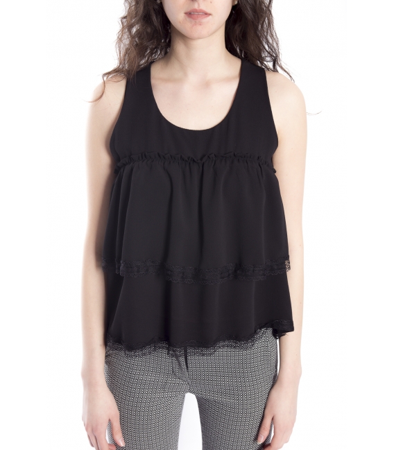Top / Blouse WOMAN with lace BLACK Art. 6537