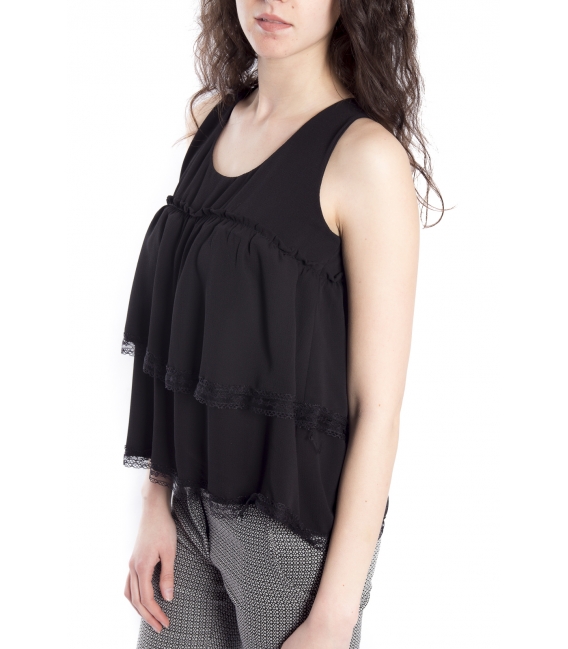 Top / Blouse WOMAN with lace BLACK Art. 6537
