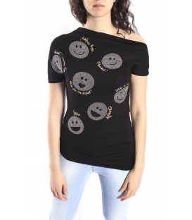 DENNY ROSE T-shirt with smile BLACK Art. 63DR16022
