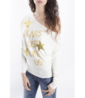 Denny Rose maglia t/shirt con stampa e brillantini art 7405 PANNA inverno 2013