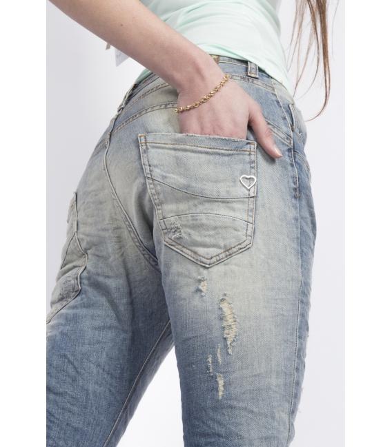 PLEASE jeans boyfriend denim baggy with rips P78ABQ2DT