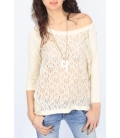 PLEASE jersey with lace + necklace CREAM M908H461 NEW
