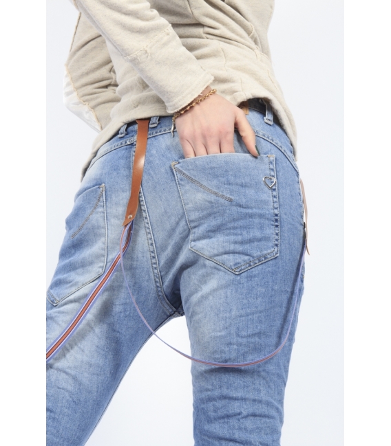 PLEASE jeans boyfriend baggy with zip + braces DENIM P59DBQ2TC NEW