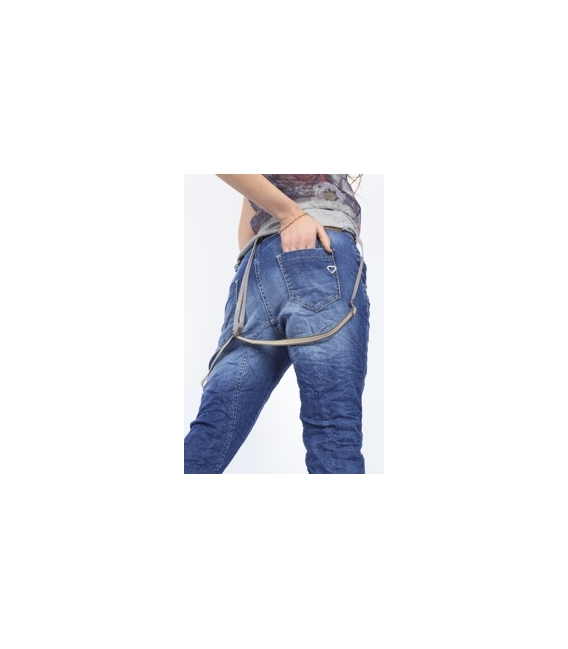PLEASE jeans boyfriend baggy with zip + braces and studs DENIM P81FB92HC NEW