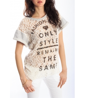 PLEASE T-shirt with print and lace NEUTRAL M37002405 NEW