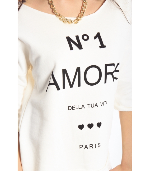 PLEASE Sweatshirt with print + necklace WHITE M43491571 NEW