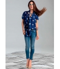 DENNY ROSE camicia/blusa con stampa a cuori 45DR41011 BIANCO E BLU SPRING 2014