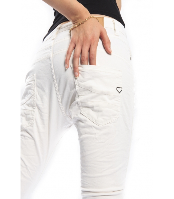 PLEASE jeans boyfriend baggy 3 buttons WHITE with rip P78AGV9V6