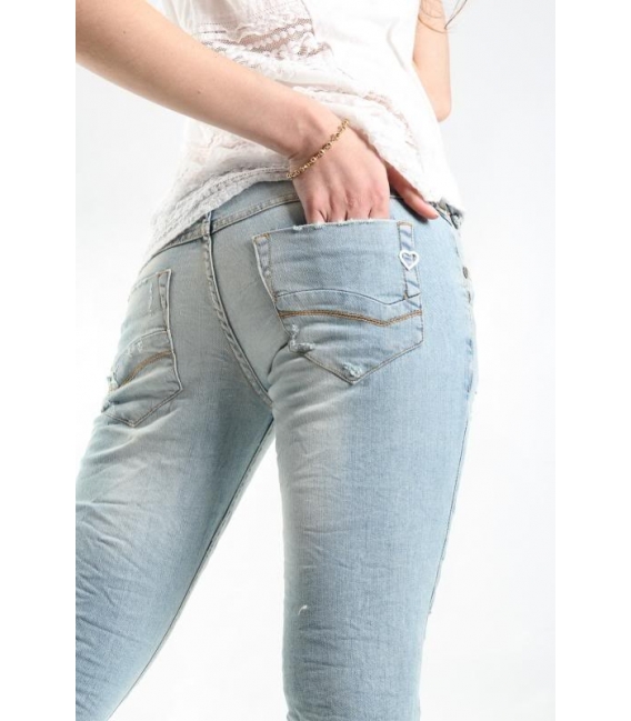 PLEASE jeans slim fit vita bassa zip P40DCA12R chiaro strappato NEW 
