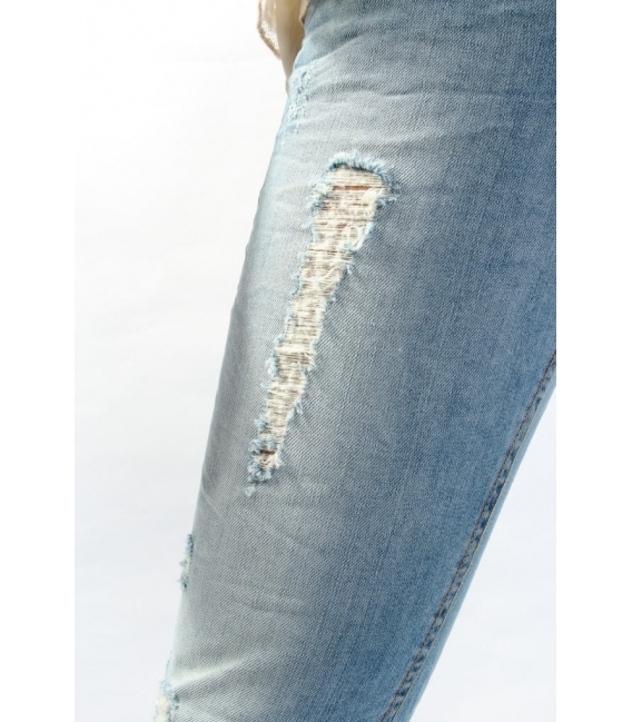 PLEASE jeans zip caviglia slim fit con strappi P35EBS02R CHIARO NEW lady
