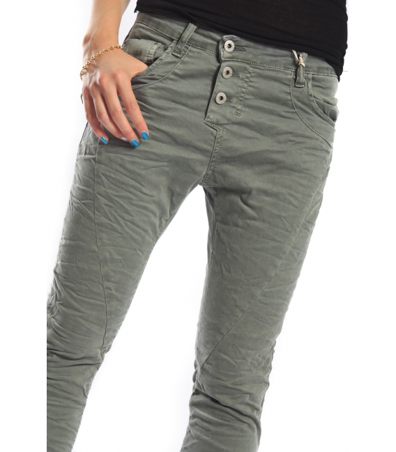 PLEASE jeans boyfriend baggy 3 buttons NEW GREEN + 3D P78ACU94U NEW