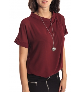 Miss Miss by Valentina Shirt/Bluose + necklace 7700Q BORDEAUX new