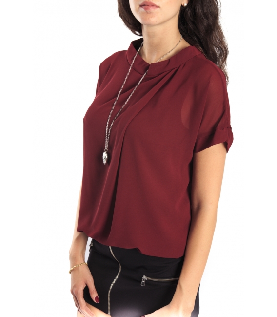 Miss Miss by Valentina Shirt/Bluose + necklace 7700Q BORDEAUX new