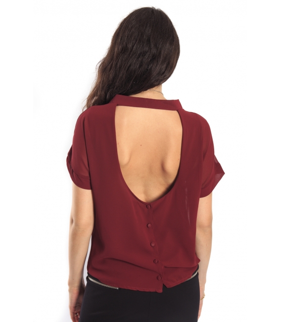 Miss Miss by Valentina Shirt/Bluose + necklace 7700Q BORDEAUX new