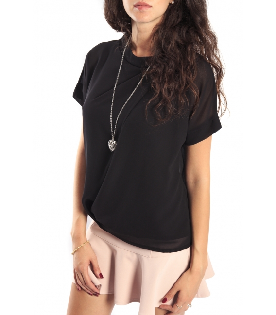 Miss Miss by Valentina Shirt/Bluose + necklace 7700Q BLACK new