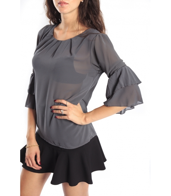 Miss Miss by Valentina Shirt/Bluose + necklace 1329 GREY new