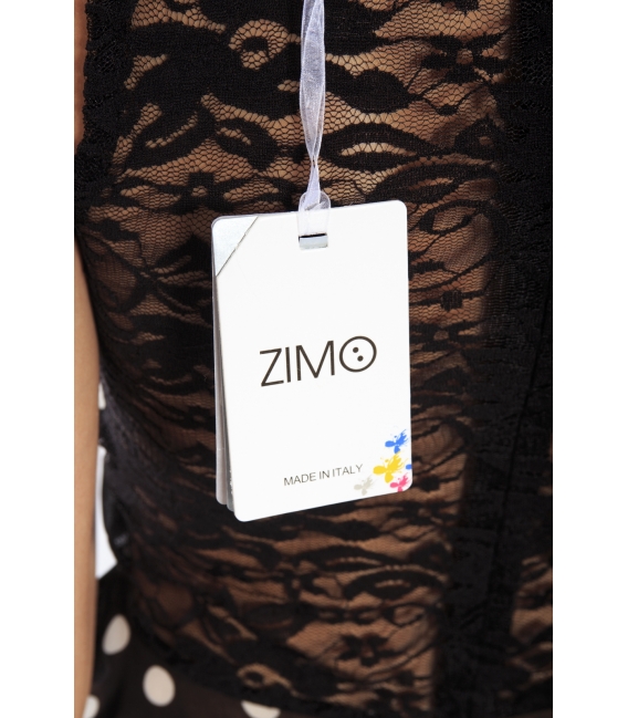 ZIMO Top a pois con pizzo e zip BLACK MA1821 NEW