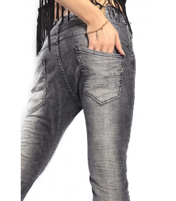 PLEASE jeans boyfriend baggy 3 buttons DENIM BLACK stonewash P78ADQ9TE NEW