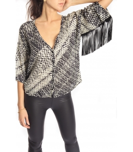 PLEASE shirt/blouse con frange e bottoni PANNA C908HI90 NEW