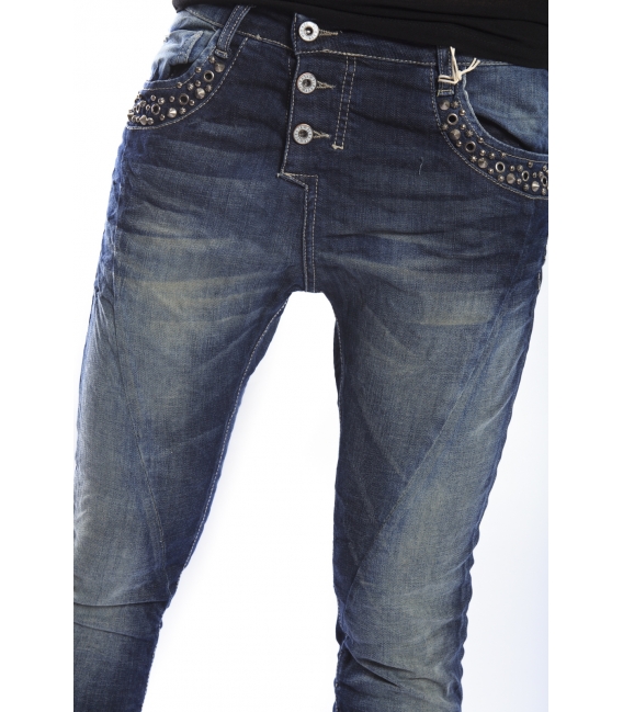 PLEASE jeans boyfriend baggy 3 buttons with studs DENIM P69HBQ2WQ NEW