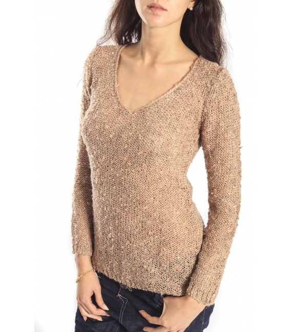 SUSY MIX Pullover with paillettes BEIGE/PINK Art. 028 FALL/WINTER 14-15