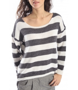 PLEASE Maxi maglia sweater with stripes ANTRACITE/PANNA M37008000 NEW