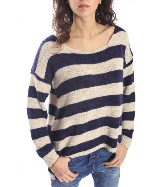 PLEASE Maxi maglia sweater with stripes DENIM M37008000 NEW