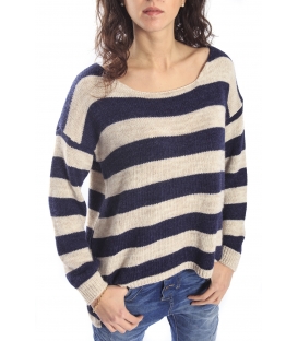 PLEASE Maxi sweater with stripes DENIM M37008000 NEW