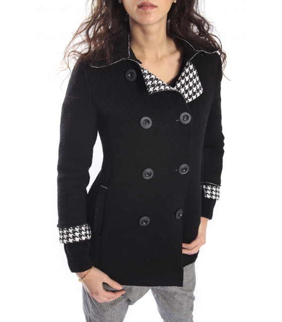 PLEASE Cappotto coat with buttons BLACK V46920044 NEW
