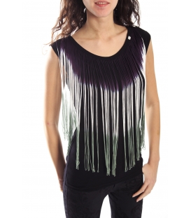 DENNY ROSE TOP with fringes BLACK 51DR62012 WINTER 14-15 NEW