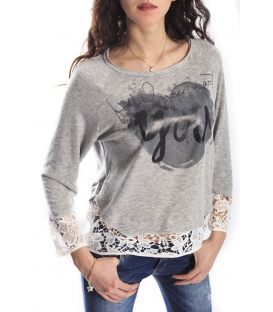 MARYLEY Sweatshirt with lace GREY/ECRU art. 5EB849 SPRING 2015 MADE IN ITALY