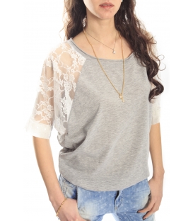 MARYLEY T-shirt con pizzo + collana GRIGIO Art. 5EB810