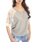 MARYLEY T-shirt with lace + necklace GREY Art. 5EB810