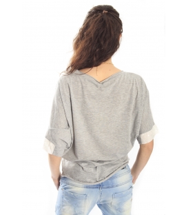 MARYLEY T-shirt con pizzo + collana GRIGIO Art. 5EB810