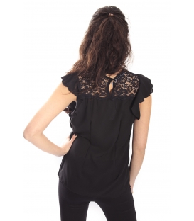 RINASCIMENTO T-shirt Top with lace BLACK Art. CFC0012703002 NEW